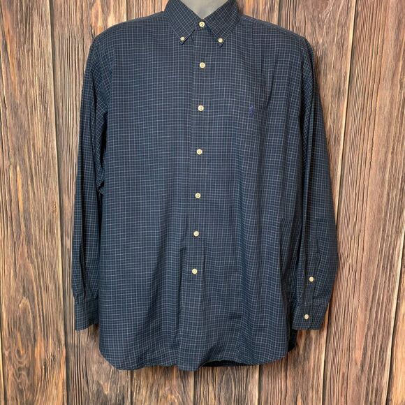 Ralph Lauren Mens Blue Check Cotton Long Sleeve Button Blake Medium Fits Like XL - Picture 2 of 9